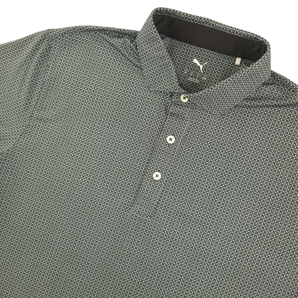 Puma Polo Shirt Mens M Gray Geometric‎ Golf Performance Lightweight Stretch Top
